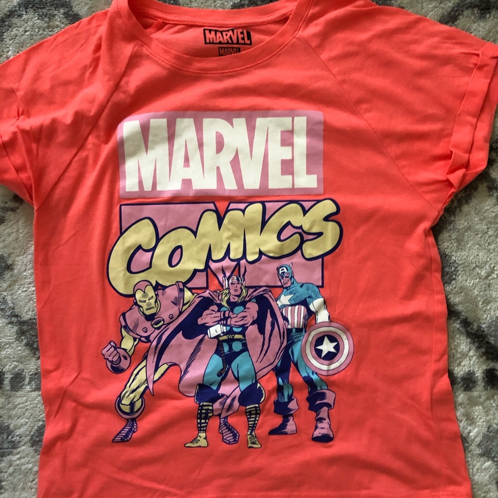 Marvel comics tshirt in a bright coral/ pink